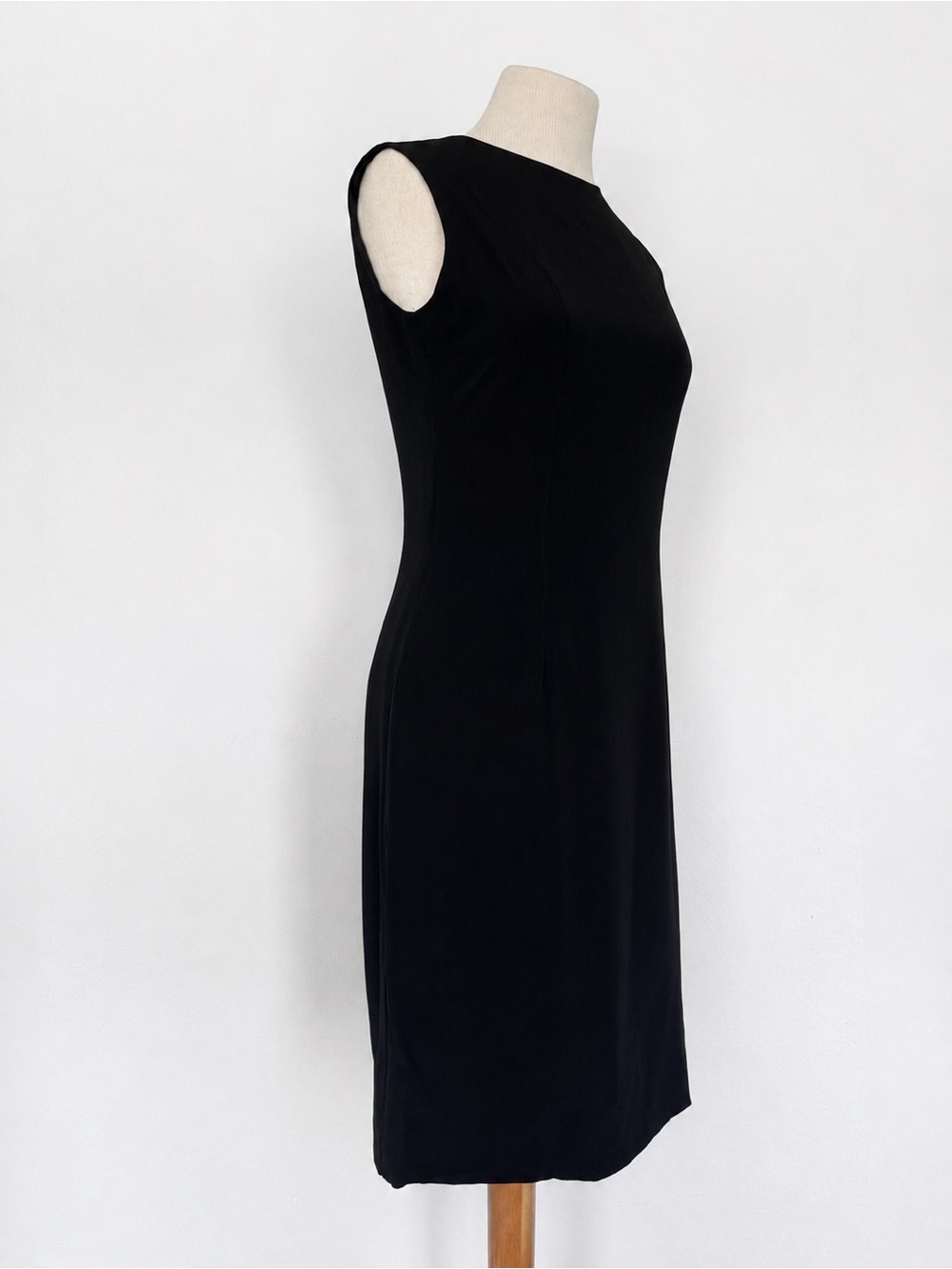 Vintage 90s Minimalist Black Sheath Dress Midi Shift Carolyn Bessette Style